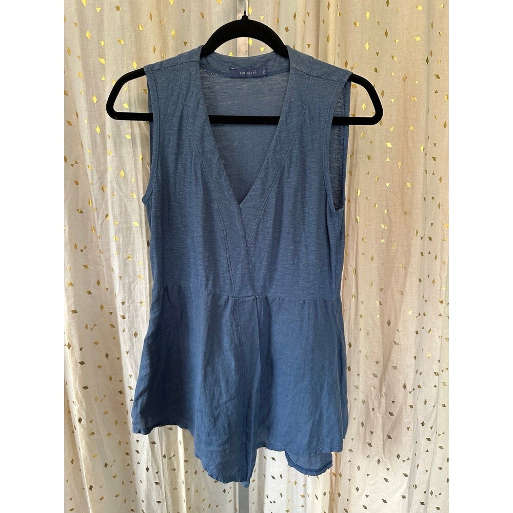 Cut Loose Women's Cotton Linen Blend Flowy Longline V-Neck Tank Top XS